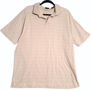 Dockers Polo Shirt Mens XL Beige Plaid Short Sleeve Made in USA Classic Casual